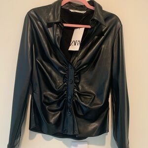 Zara Shiny Black Leather Jacket